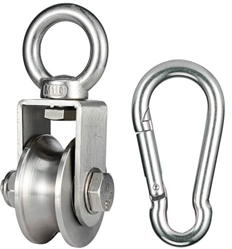 Umlenkrolle Stahlseil mit M8 Karabinerhaken, mit 2 Kugellager, Seilrolle Fitness Edelstahl 304, Tragkraft 500kg