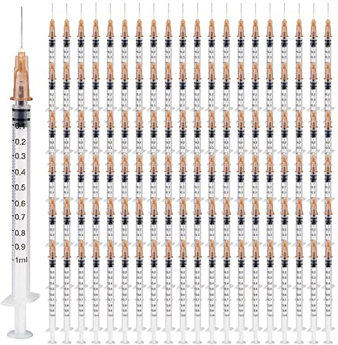 Lot de 100 seringues Vegena 1 ml Seringue Tube en plastique avec aiguille Seringue jetable Petite seringue doseuse liquide Sceau indépendant Emballage Seringue jetable