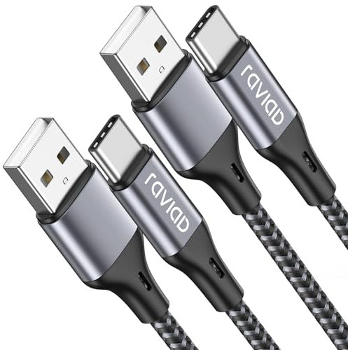 RAVIAD Cable USB C 2Pack 1M, Cable Cargador Tipo C Carga Rápida y Sincronización Nylon Carga Cable USB C para iPhone 16 15, Samsung S24 S23 S22 S21 S20 Note 20 Redmi Note 11 Huawei P40 P30 P20 Google