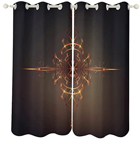 VZXATYOP Retro-Wikinger-Kompass-Verdunkelungsvorhänge, Helm of Awe, Vintage-Vorhang, Deko-Ösen, Bauernhaus-Vorhänge für Schlafzimmer, Küche, 2 Paneele, Schwarz, 3,9 x 182,9 cm, 2 Stück