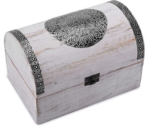 Ajuny Boîte à Bijoux Décorative en Bois avec Motif de Fleur de Mandala sur le Couvercle Utilisations Polyvalentes Organisateur de Rangement Porte Bibelots de Montre cadeaux, 9 x 6 pouces