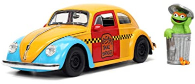 Jada Toys VW Käfer 1959 mit Figur Oscar aus der Sesamstraße - bunter Volkswagen Beetle (16,5 cm) aus Metall, für Auto-Sammler und Fans der Sesamstraße ab 8 Jahre