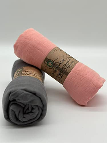 TZ Quality Baby Pucktücher Mullwindeln Spucktücher Mulltücher 2er Set 120 x 120 cm Musselin Swaddle aus Bambus und Bio-Baumwolle (Rosa-Grau)