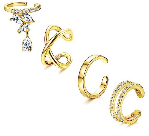 YADOCA 4 Stück 925 Sterling Silber Ear Cuff für Damen Mädchen Ohr Manschette Earcuffs Fake Helix Knorpel Manschette Ohrringe Ohne OhrlöCher Cuffs Ohrklemme Gold