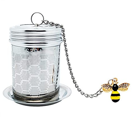 flysclean Honey Bee Tea Infuser for Loose Tea Spice Infuser, HoneyComb Tea Strainers, 304 Stainless Steel Loose Leaf Tea Steeper with Bee Charm Pendant