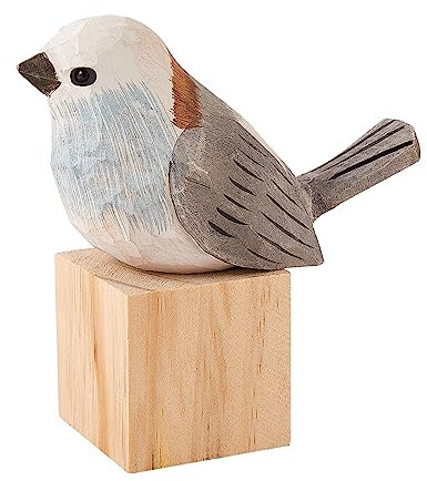 WEWAYSMILE Holzgeschnitzte Vogelfigur, Holz Vogel Figurine, Vogelfiguren als Heimdekoration, Niedliche Tierverzierung Für Heimbüro-Desktop-Dekoration (Nördliche Schwanzmeise)