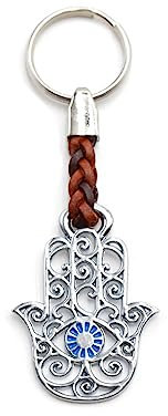 Claro Schmuck Porte-clés en métal - Épaisseur : 2 mm - Cordon en cuir synthétique - Longueur totale : environ 9 à 11 cm, Main de Fatma, taille unique