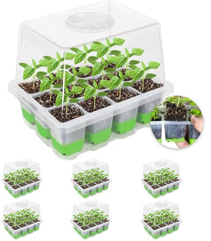 MIXC 6 Pack Seed Trays,72 Cells Seed Tray for Seedlings Reusable, Seed Propagator with Lids, Germination Trays Kit for Germination and Growth in Greenhouse,Garden,Clear
