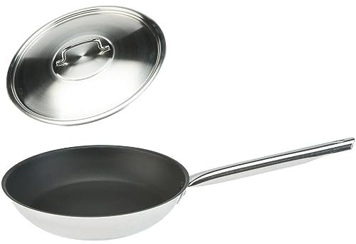 SKK große XL Gastro Edelstahlpfanne Ø 36 cm Induktion & Edelstahl-Deckel - beschichtete 18/10 Edelstahl Antihaft Bratpfanne