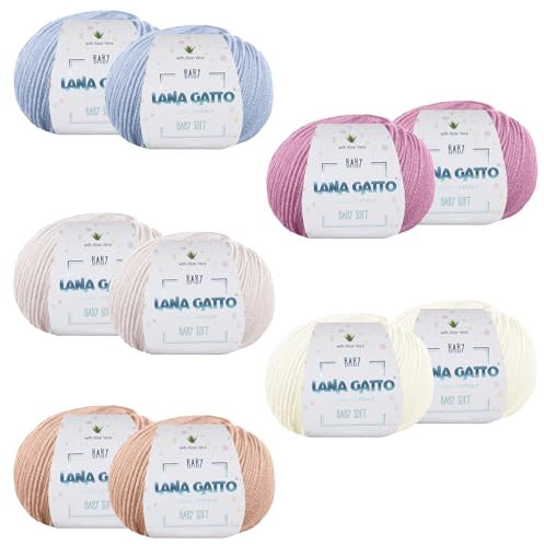 Wolle zum Stricken oder Häkeln 100% Merinowolle Extrafine von Lana Gatto. Baby Soft Linie Kinder, Neugeborene natürlich mit Aloe Vera (10, Farbmix)