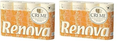 Renova Toilettenpapier 4 lagig Creme parfümiert, 12 Rollen Rolle (Packung mit 2)