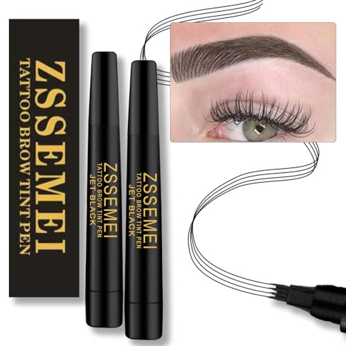 Penna per sopracciglia impermeabile - Matita per sopracciglia con microblading, durata 24 ore, crea un aspetto naturale (Jet Black - 2 PCS)