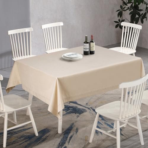 LLCUTESHOP Rechteckige Tischdecke Beige 155 x 400cm, Knitterfreie Tischtuch Elegante Beige Leinen Tischdecke Einfarbig Eckig, Ausgeschnittenes Design, Premium Handgefertigt, Leinenoptik Abwaschbar