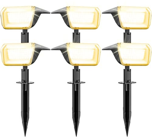 Linkind 60 LED Luces Solares Exterior Jardin,3000K Blanco Cálido Focos Solares con el modo de invierno, 800LM,Impermeable IP67 Lámparas Solares para Jardín, Patio, Calzada, Piscina,6 Piezas