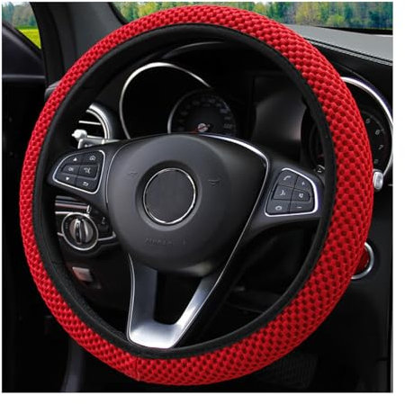 Adunsiaoto Soft Microfibre Leather Steering Wheel Cover, Non-Slip Breathable, Durable Car Accessory for Car, Van, Truck, SUV (Red)