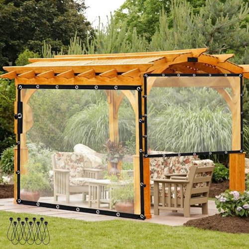 Klare Plane wasserdichte Seitenwände,Faltbare Pavillon-Terrassenvorhänge Reißfeste Transparente Plane mit Ösen for Camping Angeln Pflanzenabdeckung LVTFCO (Color : Clear, Size : 2.4x4m)