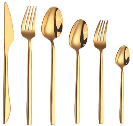 Juego de Cubiertos de 72 Piezas, Juego de Cubiertos de Oro Mate para Servicio de 12 Personas, Juego de Cubiertos de Acero Inoxidable para Hogar y Restaurante, Apto para Lavavajillas (Oro 72)