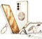 XYZ for Samsung Galaxy S21 Case with Stand, S21 Phone Case with Lanyard for Women Girls, Double Ring Bling Luxury Heart Protective Phone Case for Samsung Galaxy S21, White