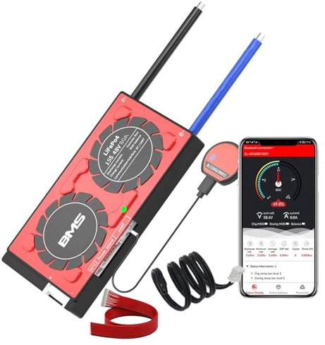 Neu 15S 48V 80A Smart BMS Programmierbar Batterieschutzplatine mit Balancer und BT APP/Aktivierungstaste für Lithium Akku LFP Pack Zelle Ladegerät Auto Bootsmotor,80a uart+485+bt+can