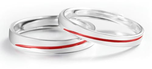 Anello con il Filo Rosso, Coppia di Anelli in Argento Sterling 925 Linea Rossa Anelli Fidanzamento Donna Incisione Anelli di Matrimonio Regolabili
