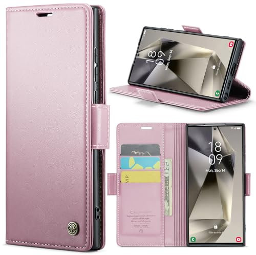 Phernykas Handyhülle für Samsung Galaxy S24 Ultra Klapphülle, Leder Wallet mit Standfunktion und Kartenfächern Cover Samsung S24 Ultra 360 Grad hülle Stoßfeste Flip Case (Golden)