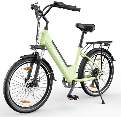 ESKUTE C100 Plus Bici Elettrica, 26 Pollici Bicicletta Elettrica, Motore 250W, Batteria Rimovibile 36V 13Ah, Velocità Massima di 25 km/h, 7 Velocità, Display LCD, E-bike per Adulti, Verde