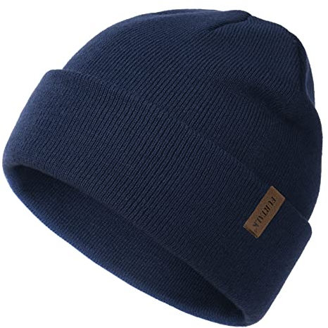 FURTALK Herren Cuffed Beanie Winter Mütze Unisex Wintermütze Weich Warm Strickmütze Marineblau