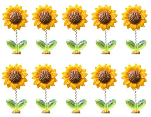 10pcs Mini Paste Shaking Head Sunflower Car Mirror Dashboard Plant Decor Cute Bobblehead for Car Interior Home Office Desk Decoration