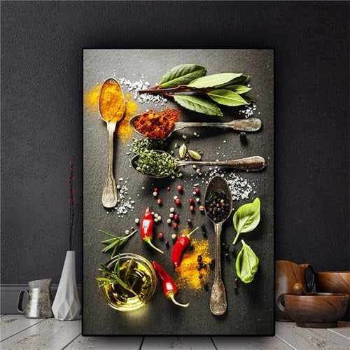 Peinture par Numero Adulte,Épices de cuisine sans Cadre DIY Acryliques Peinture,Kit de Peinture à l'huile sur Toile pour Débutants avec Brosses et Acryliques Peintures pour Maison Décor 30x40 cm