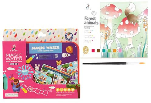 2 Stück Water Wow Malbuch, Wassermalbuch ab 3 Jahre, Magic Water Colouring Book, Aquarell-Malbuch, Bastel-Zeichen-Set für Kinder