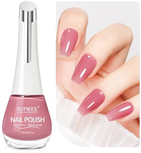 SUPWEE Fast Ail Dry Nail Polish, Deep Pink Nail Polish 16ML Regular Nails varnish Quick Dry Glossy Classic Nail Lacquer Nails Art Salon Home DIY Manicure