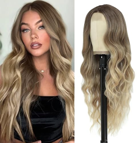 BUPPLER Cosplay Long Ombre Blonde Wig 26 Inch Middle Part Synthetic Wig Realistic Gifts Party Wigs for Women Daily Use Colorful Wigs (Ombre Blonde)