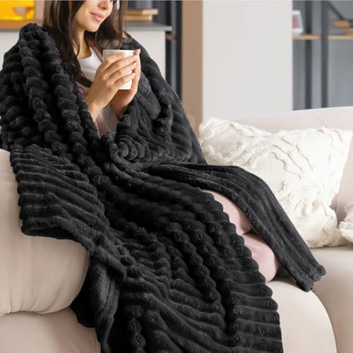Dreamzie Kuscheldecke Flauschig, Fleecedecke 150x200 cm, Flanell Sofadecke, Weiche Warme Decken Für Bett und Couch, Schwarz Blanket