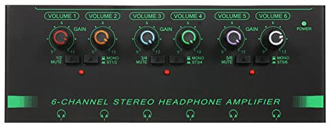 Solinder Headphone Amplifier 6-Channel Stereo Headphone Amplifier Compact 6 Channels Mini Audio Stereo Headphone Amp with 6.35mm/3.5mm Input Volume Control In-ear Monitoring System for Stage and Studi