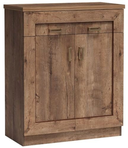 Kommode Anrichte Schrank rustikal in Lefkas Eiche 2-türig 2 Türen 1 Schublade 90x110x44 cm