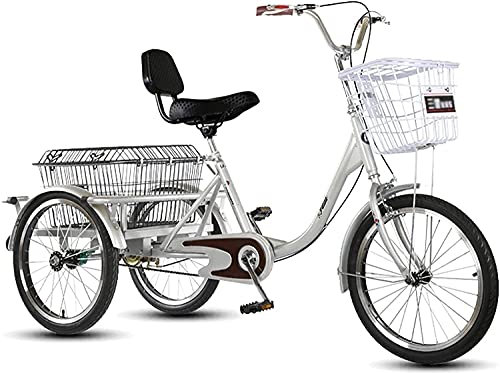 3 Rad Cargo Fahrrad mit Korb, 3-Rad-Cruiser-Trike-Fahrräder, Trike-Dreirad for Erwachsene, 20 Zoll, verstellbares 3-Rad-Fahrrad mit Doppelbremssystem und Fracht-Einkaufskorb für