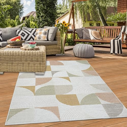 Teppich-Traum In-und Outdoor Teppich Terrasse Garten wetterbeständig pflegeleicht geometrisches Design modern Outdoor beige Mehrfarbig 140 x 200 cm