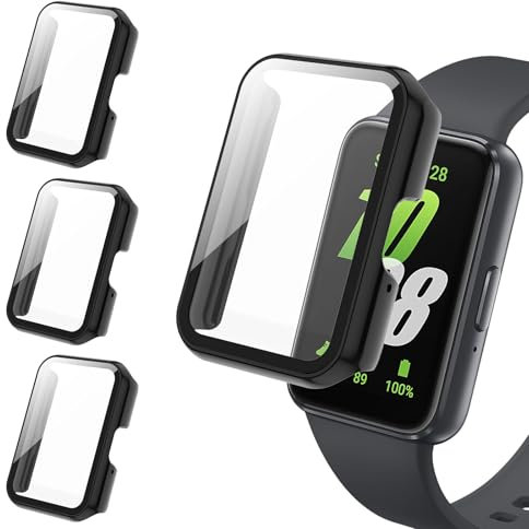 Tuocal 3 Pièces Protection Coque pour Samsung Galaxy Fit 3 Protection Écran, Dur PC Anti-rayures Protection Ecran Etui HD Verre Trempé Housse de Protection Couverture Complète pour Galaxy Fit 3