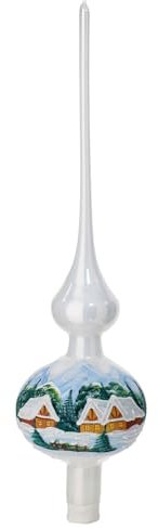 Holyart Puntale Albero Natale Vetro soffiato Bianco Lucido decori Case innevate 35 cm