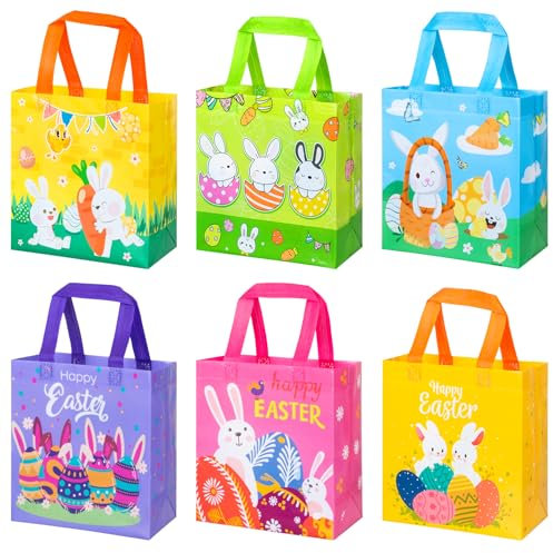 GOMANCHE 6 x Ostereiersuche-Taschen mit Griffen, Wiederverwendbare Ostern Geschenktüten für Kinder, Non-Woven Ostertaschen zum Verpacken für von Geschenken, Eiersuche, Partyzubehör