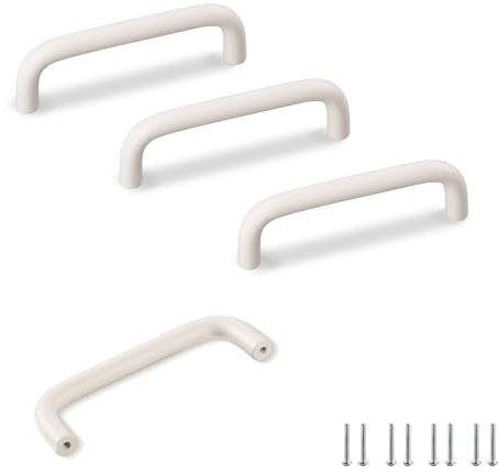 SPDYCESS 4 pcs Poignée Meuble Blanc, Poignées pour Tiroirs Armoires, pour Cuisine, Placards, Portes de Douche Salle de Bain, Entraxe 96mm
