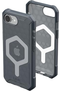 URBAN Armor Gear Essential Armor MS Case kompatibel mit Apple iPhone 16E Hülle (Wireless Charging/Magnetisches Laden optimiert, 4,6m Fallschutz) ash (grau transparent)