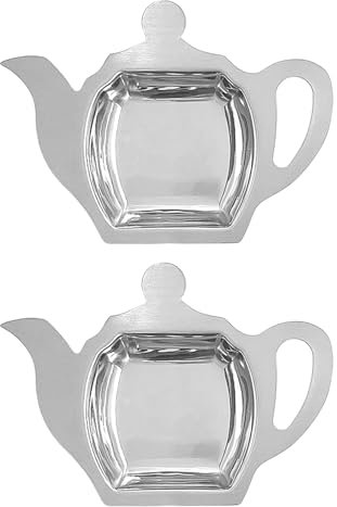 2 Pieces Silver Tea Bag Holder, Stainless Steel Tea Bag Tray, Creative Mini Tea Bag Holder, Interesting Tea Bag Holder Tray, Metal Tea Bag Saucer