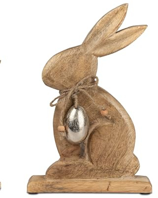 formano Geschenke und Dekoration zu Ostern- lustiger Hase Osterhase Hase mit Ei 21cm aus Mangoholz