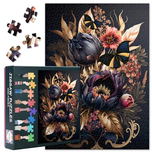 Flowers Puzzles for Adults Golden Leaf Jigsaw Puzzles for Adults 1000 Piece Challenging Puzzle for Family Birthday Party Educational Games Home Decoration Finished Size is 27.5 x 19.7 inch