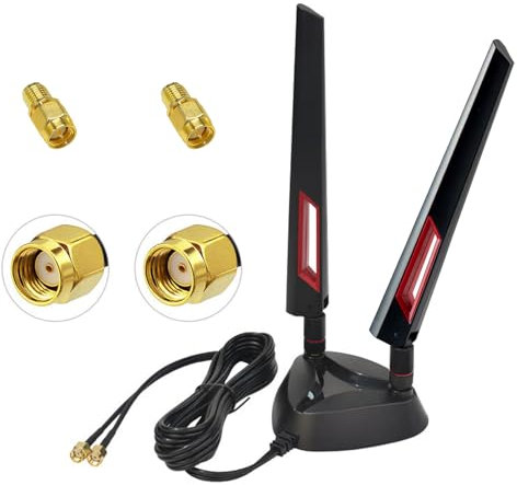 AQTAQ Antenne WiFi 6E tri-bande 6 GHz 5 GHz 2,4 GHz Antenne RP-SMA WLAN Base magnétique avec câble d'extension de 2 m pour PC Bluetooth Carte mère WiFi 6 Routeur Caméra PC de bureau sans fil