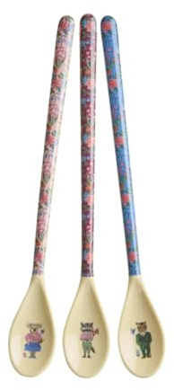 Rice Latte Löffel 3er-Set Melamin - Nathalie Lété Print - Bruchsicher BPA-frei Spülmaschinenfest - 22,5 cm - für Kinder Camping BBQ Picknick