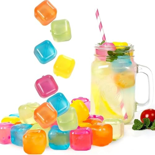 Lot de 24 cubes de glace réutilisables colorés – Sans BPA et non toxiques – Pour boissons, cocktails, pique-niques, fêtes et anniversaires – Alternative écologique à la glace traditionnelle