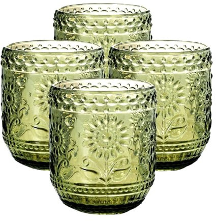 Topsky Juego de 4 vasos de cóctel de colores, 360 ml, vasos de colores (4 verdes) para cócteles, vasos de zumo, aptos para lavavajillas y apilables, diseño moderno