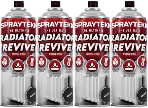 SPRAYTEKK Radiator Spray Paint | Heat Resistant up to 170°C | All-in-One Primer, Undercoat & Topcoat | Fast Drying, Anti-Rust | For Radiators, Pipes, Boilers & Hot Water Tanks (Matte Black, 4)